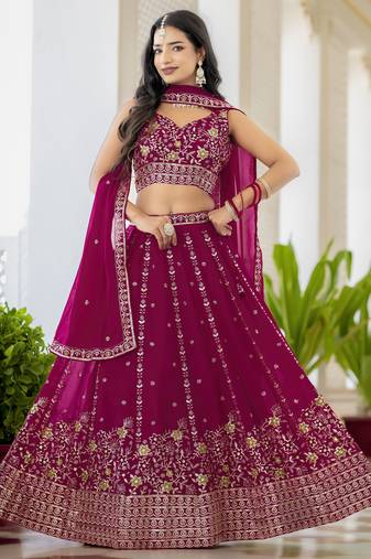 Rani Pink Georgette Embroideried Lehenga Choli Set 