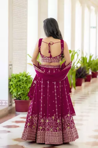 Rani Pink Georgette Embroideried Lehenga Choli Set 