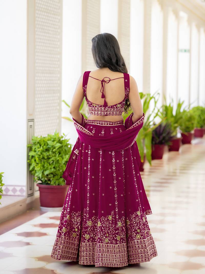 Rani Pink Georgette Embroideried Lehenga Choli Set 