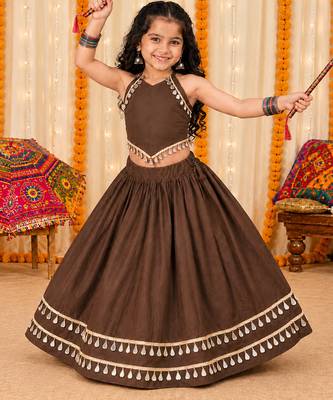 Premium roman silk brown girls lehenga choli for navratri 1