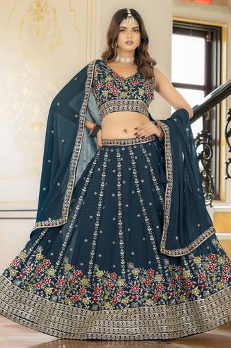 Rama Georgette Embroideried Lehenga Choli Set 
