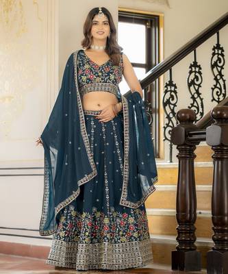 Rama Georgette Embroideried Lehenga Choli Set  2