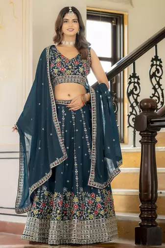 Rama Georgette Embroideried Lehenga Choli Set 