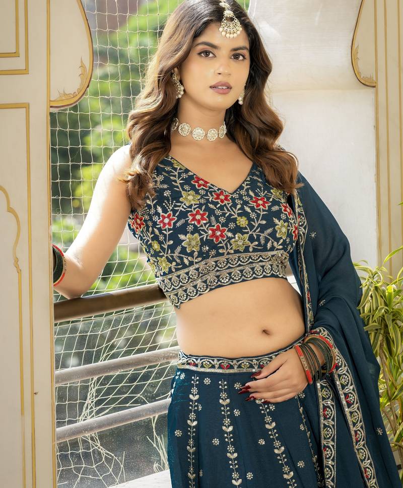 Rama Georgette Embroideried Lehenga Choli Set 