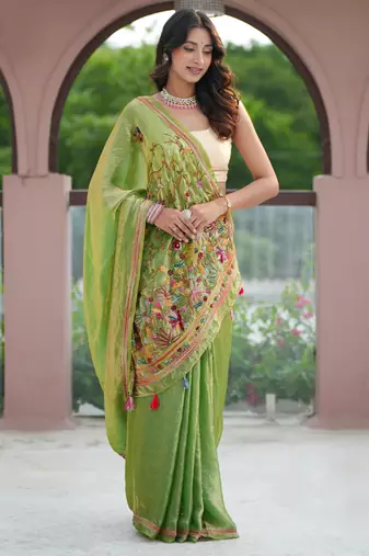 aaru space silk blend with thread hand embroidery