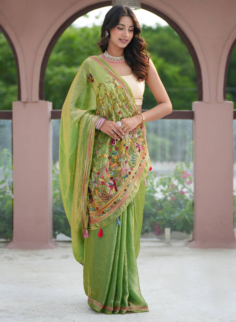 aaru space silk blend with thread hand embroidery