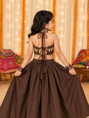 Premium roman silk brown girls lehenga choli for navratri 3