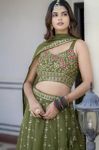 Designer Georgette Embroidered Lehenga Choli Set 