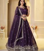 Wine Crunchy Silk Embroidered Lehenga Choli Set 