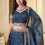 Teal Crunchy Silk Embroidered Lehenga Choli Set 