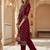 Maroon floral printed velvet kurta trouser set