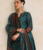 Teal floral printed cfloraleri silk kurta trouser dupatta set
