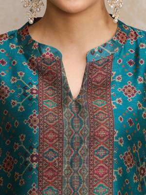 Teal floral printed cfloraleri silk kurta trouser dupatta set 3
