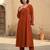Orange floral printed viscose rayon kurta trouser set