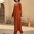 Orange floral printed viscose rayon kurta trouser set