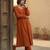 Orange floral printed viscose rayon kurta trouser set