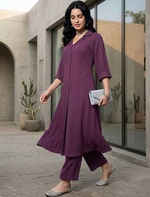 Mauve floral printed viscose rayon tunic trouser set 1