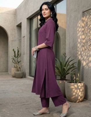 Mauve floral printed viscose rayon tunic trouser set 3