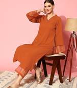 Orange floral printed silk blend kurta palazzo set