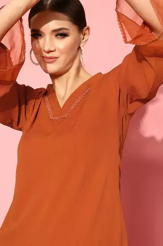 Orange floral printed silk blend kurta palazzo set