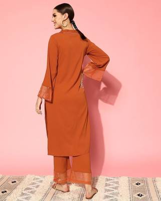 Orange floral printed silk blend kurta palazzo set 5