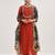 Maroon floral embroidered art silk kurta trouser dupatta set