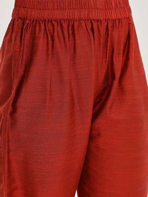Maroon floral embroidered art silk kurta trouser dupatta set 3