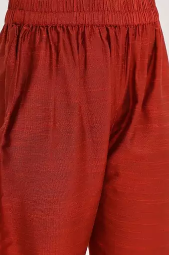 Maroon floral embroidered art silk kurta trouser dupatta set