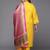 Mustard floral embroidered cotton kurta trouser dupatta set