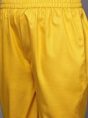 Mustard floral embroidered cotton kurta trouser dupatta set 3