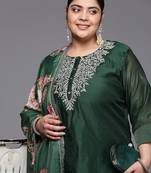Green floral embroidered cfloraleri silk kurta trouser dupatta set