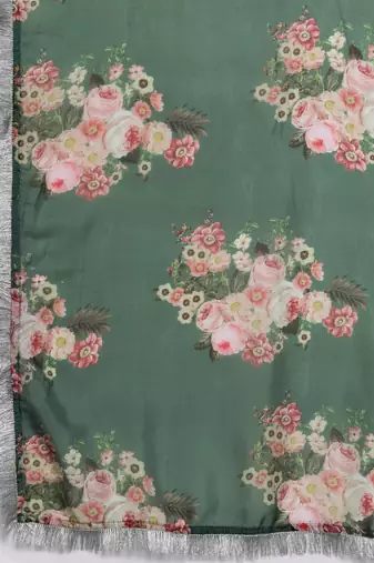 Green floral embroidered cfloraleri silk kurta trouser dupatta set