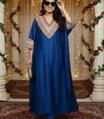 Blue floral embroidered silk blend kurta trouser set