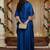 Blue floral embroidered silk blend kurta trouser set