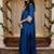 Blue floral embroidered silk blend kurta trouser set