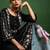 Black floral embroidered cotton kurta trouser dupatta set