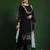 Black floral embroidered cotton kurta trouser dupatta set