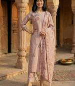 Peach floral printed cfloraleri silk kurta trouser dupatta set