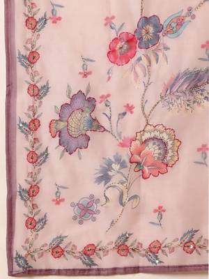 Peach floral printed cfloraleri silk kurta trouser dupatta set 3