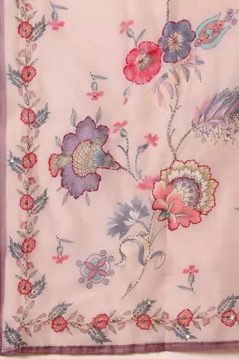 Peach floral printed cfloraleri silk kurta trouser dupatta set