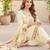 Cream floral embroidered silk blend kurta patiala dupatta set