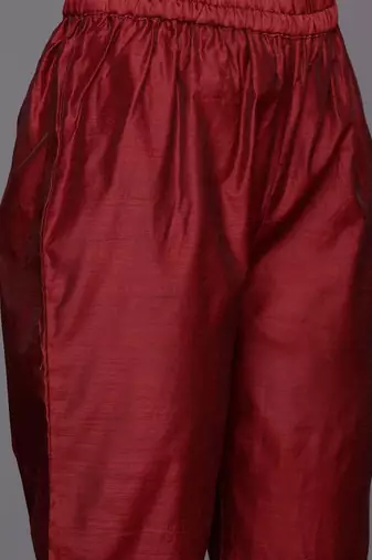 Maroon floral embroidered cfloraleri silk kurta trouser dupatta set
