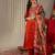 Orange floral embroidered art silk kurta trouser dupatta set