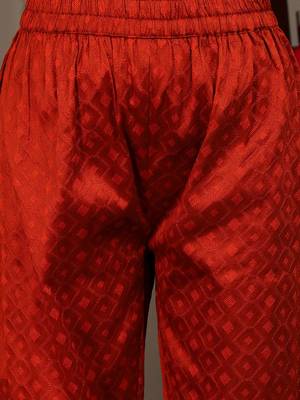 Orange floral embroidered art silk kurta trouser dupatta set 3