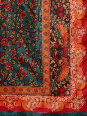 Orange floral embroidered art silk kurta trouser dupatta set 4