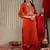 Orange floral embroidered art silk kurta trouser dupatta set
