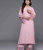 Pink floral printed silk blend kurta palazzo set