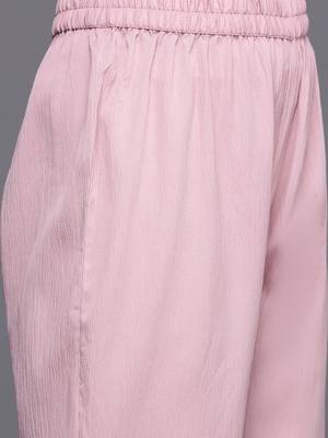 Pink floral printed silk blend kurta palazzo set 2