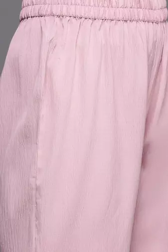 Pink floral printed silk blend kurta palazzo set