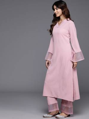 Pink floral printed silk blend kurta palazzo set 3